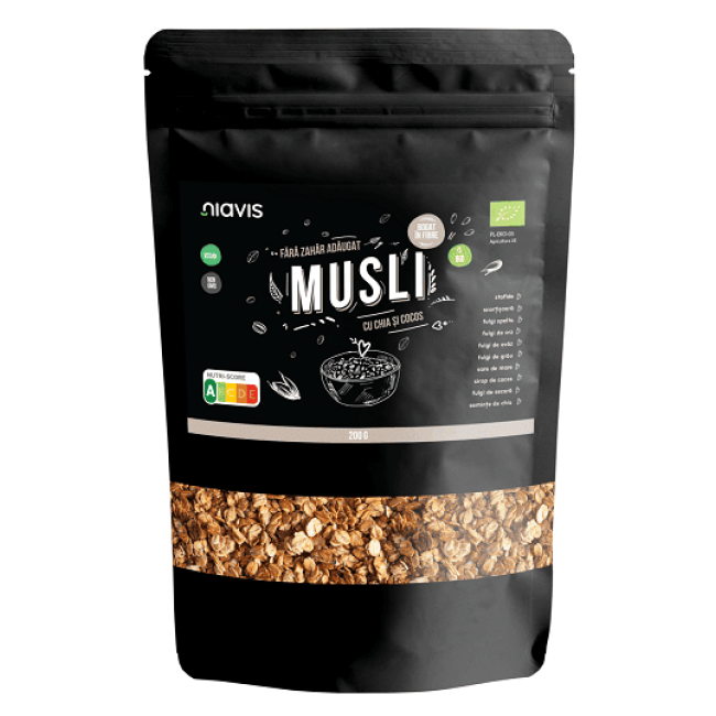 Niavis Musli cu Chia si Cocos Ecologic/BIO 200g Niavis Musli cu Chia si Cocos Ecologic/BIO 200g